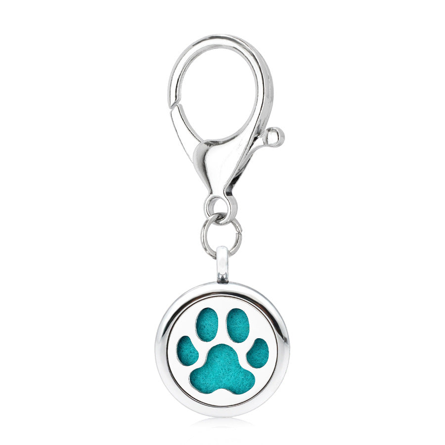 Wholesale 25MM Alloy Dog Paw Tree of Life Hollow Aromatherapy Essential Oil Keychain